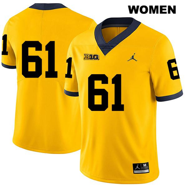 Women's NCAA Michigan Wolverines Dan Jokisch #61 No Name Yellow Jordan Brand Authentic Stitched Legend Football College Jersey GJ25L42ZJ